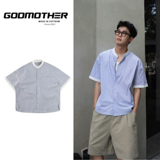 Áo Sơ Mi Kẻ Cộc Tay GODMOTHER Áo Sơ Mi Cổ Lọ Form Rộng Unisex Nam Nữ Trẻ Trung Phong Cách Hàn Quốc
