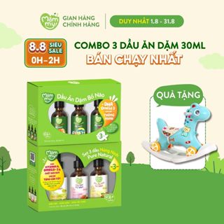 Combo 2 set 3 dầu ăn dặm Mămmy (dầu olive, cá hồi, hạt lanh, óc chó, bơ, gấc đỏ) cho bé 6 tháng tuổi, set 30ml