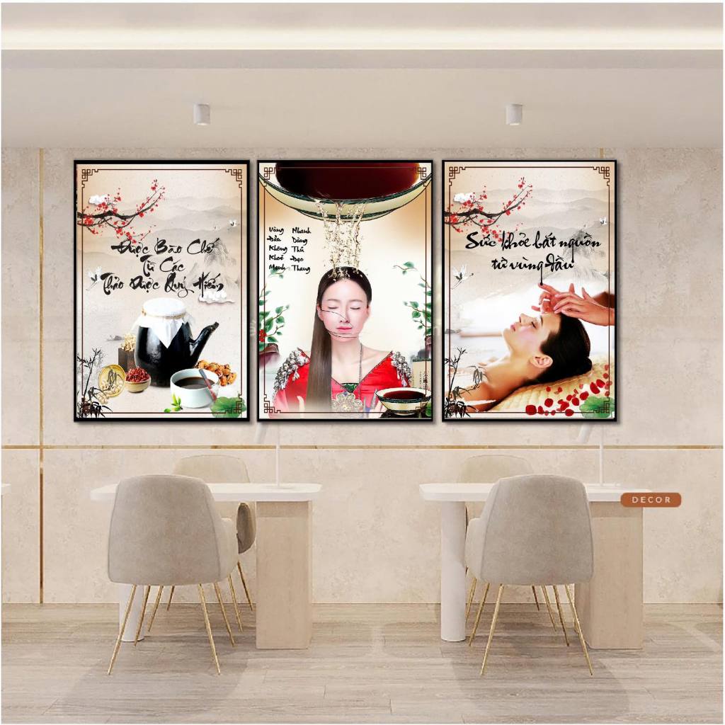 BỘ 3 TRANH SPA DƯỠNG SINH, COMBO 3 TRANH FOMEX DÁN TƯỜNG, tặng băng dính