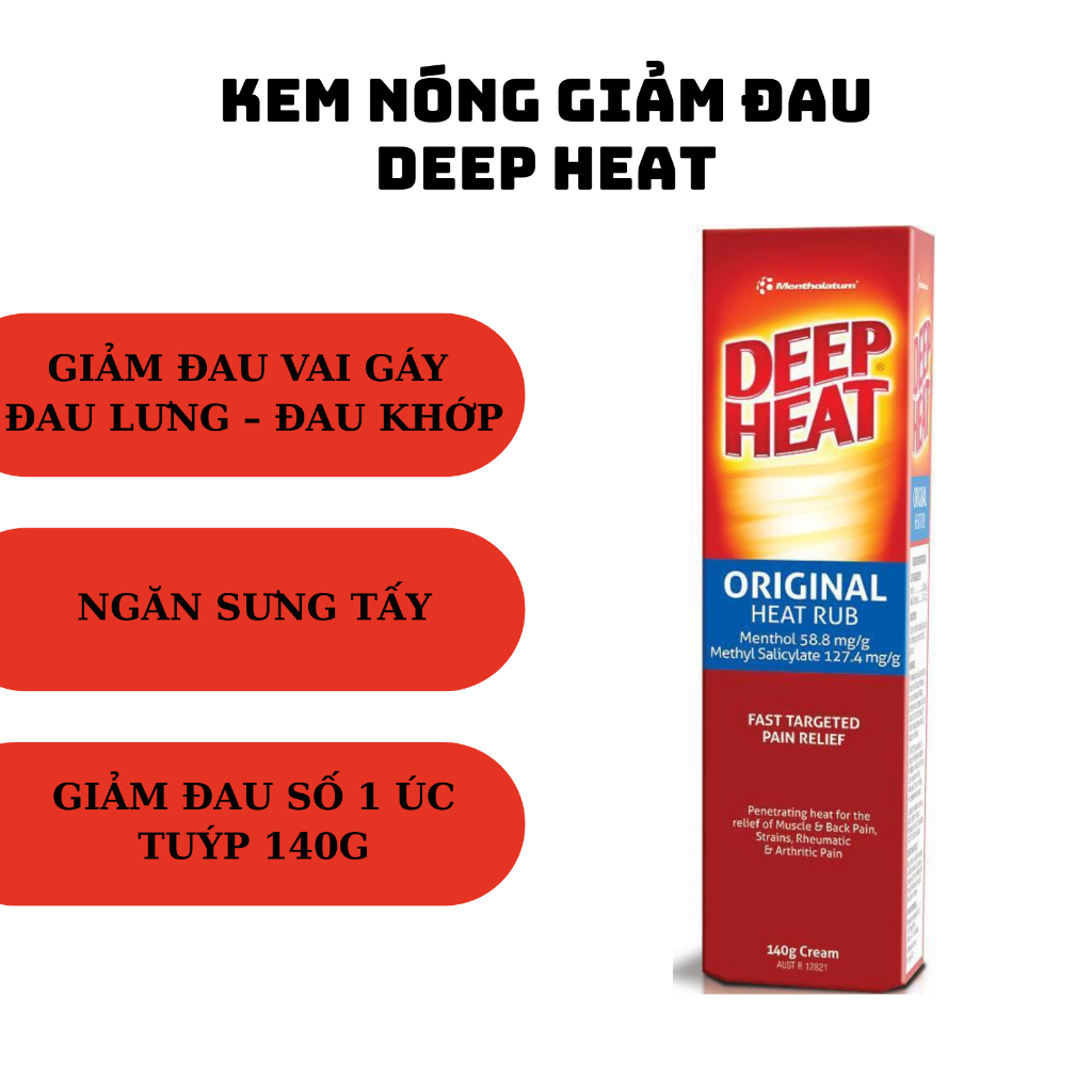 Kem nóng giảm đau vai gáy – đau lưng – đau khớp Mentholatum Deep Heat Original Heat Rub 140g