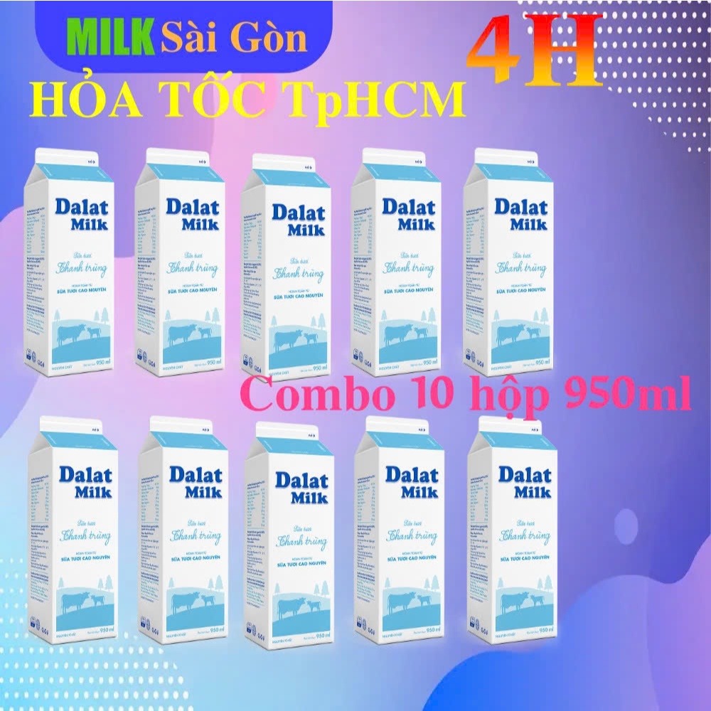  10 Hộp  950ml  Hộp  Sữa Thanh Trùng Đà Lạt Milk  Dalatmilk  không đường 