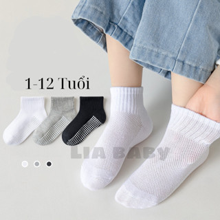 Set 5 đôi vớ trắng đen xám chống trượt thông hơi trẻ em vớ basic chống trơn thoáng khí cho bé trai bé gái