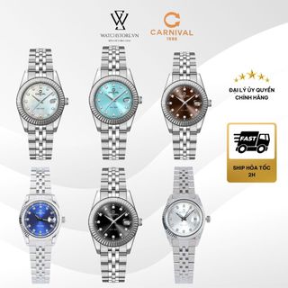  Đồng Hồ Nữ Tay Nhỏ Carnival 8131L Viền Trắng Kính Sapphire Dạ Quang Size Mặt 30mm Chống Nước Dây Kim Loại Chính Hãng 