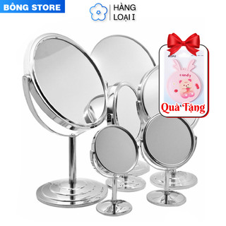  Gương mini trang điểm để bàn văn phòng 2 mặt có phóng to xoay 360 độ bằng inox 
