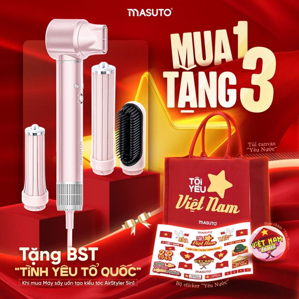 Máy Sấy Tóc Tạo Kiểu 5in1 Masuto Đa Chức Năng Công Nghệ Ion Giảm Hư Tổn Tóc 1300W