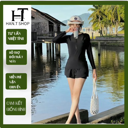 BKN 016  ( Size M, L,XL ) Đồ Bơi Đi Biển Áo Dài Tay Quần 2 Lớp dáng thể thao,trẻ trung,năng động, kí