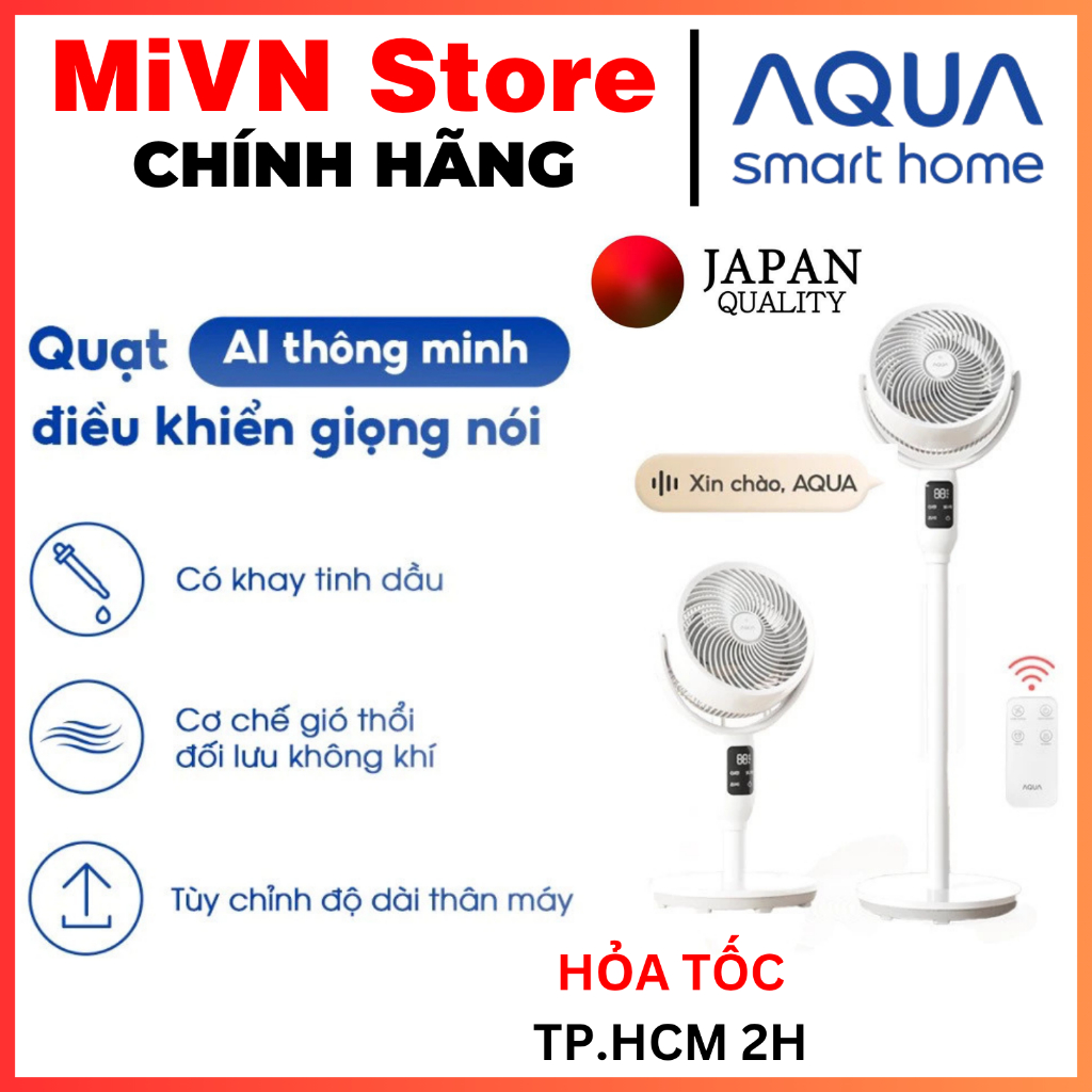 Quạt đứng Aqua ED1823T, quạt AI điều khiển giọng nói, có khay tinh dầu, đối lưu không khí