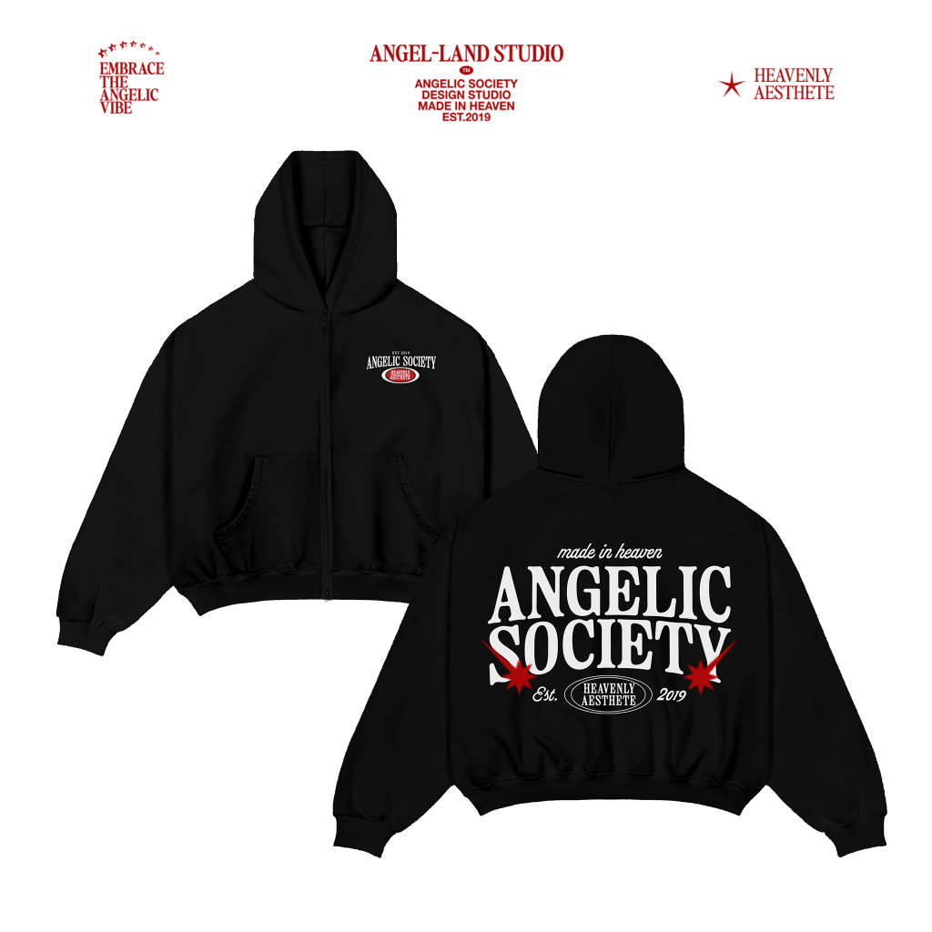 Áo Khoác Hoodie Khoá Kéo form BOXY Nỉ chân cua ANGELIC SOCIETY màu xám tiêu Chính hãng Angel-Land | BigBuy360 - bigbuy360.vn