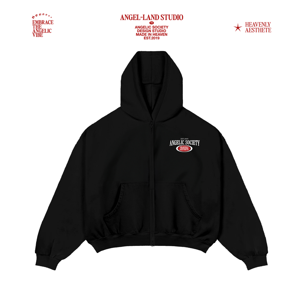 Áo Khoác Hoodie Khoá Kéo form BOXY Nỉ chân cua ANGELIC SOCIETY màu xám tiêu Chính hãng Angel-Land | BigBuy360 - bigbuy360.vn