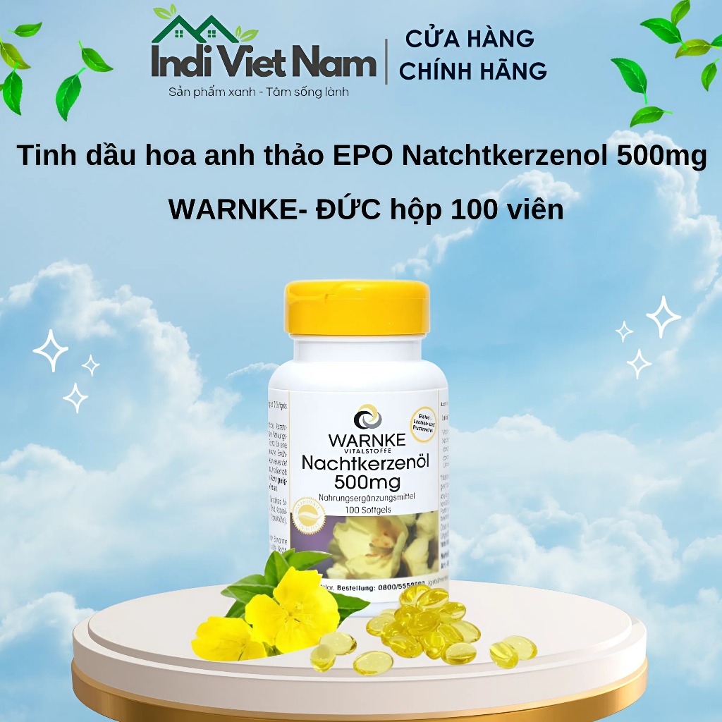 Viên uống tinh dầu hoa anh thảo Đức Nachtkerzenöl Warnke 500mg hỗ trợ cân bằng nội tiết tố nữ,đẹp da