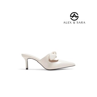  LT101 - Giày sục lười Alex & Sara gót cao 7cm mũi nhọn đính đá nơ phong cách tiểu thư 
