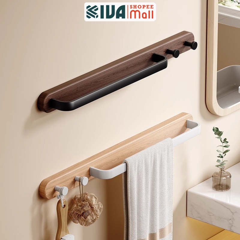 Thanh treo khăn đa năng nhà tắm, nhà bếp KIVA, chất liệu gỗ cao cấp.
