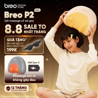 Gối Massage Cổ Vai Gáy BREO P2 Bản Nội Địa Trung - Con Lăn 3D Êm Ái Trị Đau Mỏi Cổ - Pin Sạc Dùng Lâu - Chườm Nóng