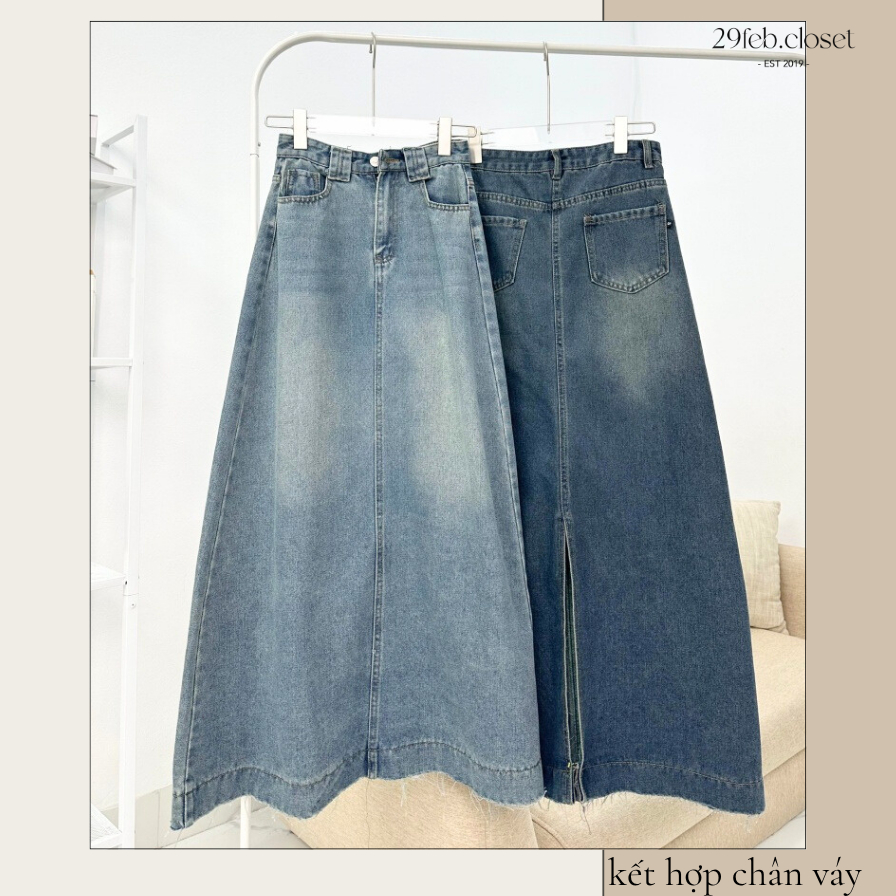 Chân Váy Jeans Bò Dáng Suông Dài Lưng Cao Tua Rua Gấu Thời Trang Hàn Quốc - 29feb.closet - CV43 | BigBuy360 - bigbuy360.vn