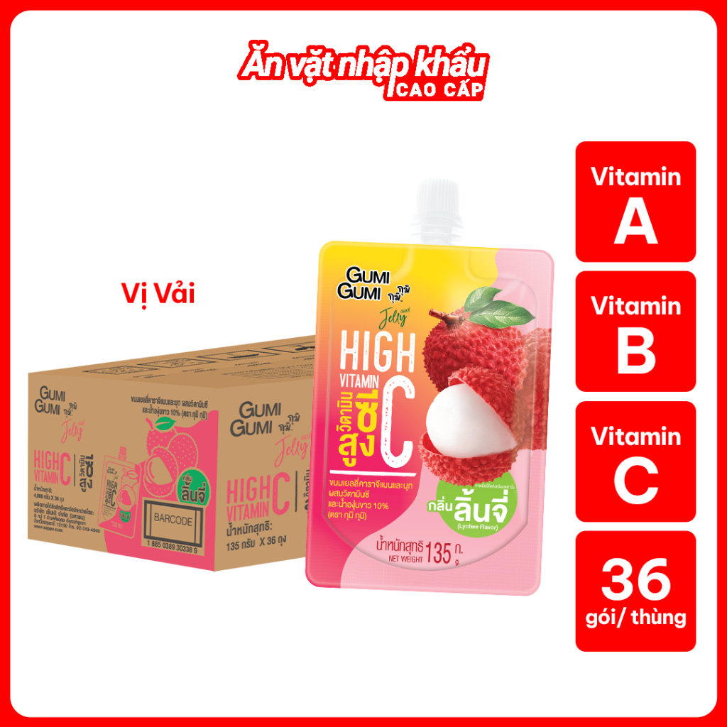 [COMBO THÙNG 36 GÓI GUMI] Nước Thạch Vitamin Jelly GUMI GUMI Nhập Khẩu Thái Lan Nhiều Vị (Túi 135g)