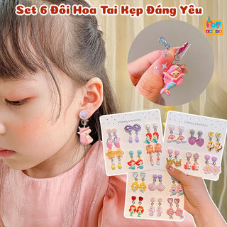 Set 6 Khuyên Tai Dạng Kẹp Hình Tiên Cá, Ngựa Pony, Thỏ Siêu Đáng Yêu- Phụ Kiện Hoa Tai Dễ Thương An Toàn Cho Bé Gái