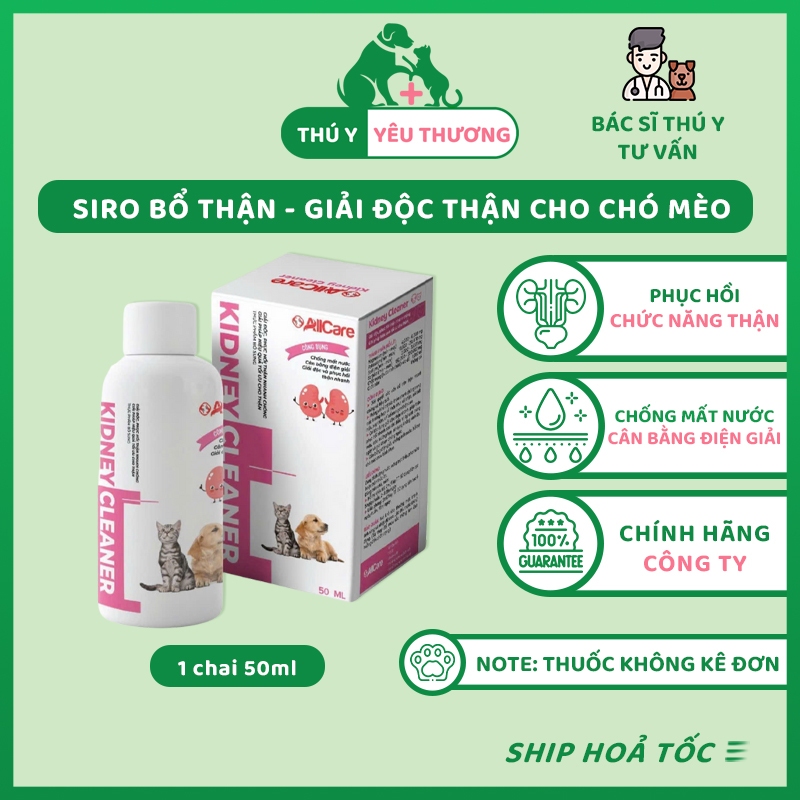 Siro Bổ Thận Kidney Cleaner AllCare Giải Độc Thận, Phục Hồi Chức Năng Thận Cho Chó Mèo - Chai 50ml