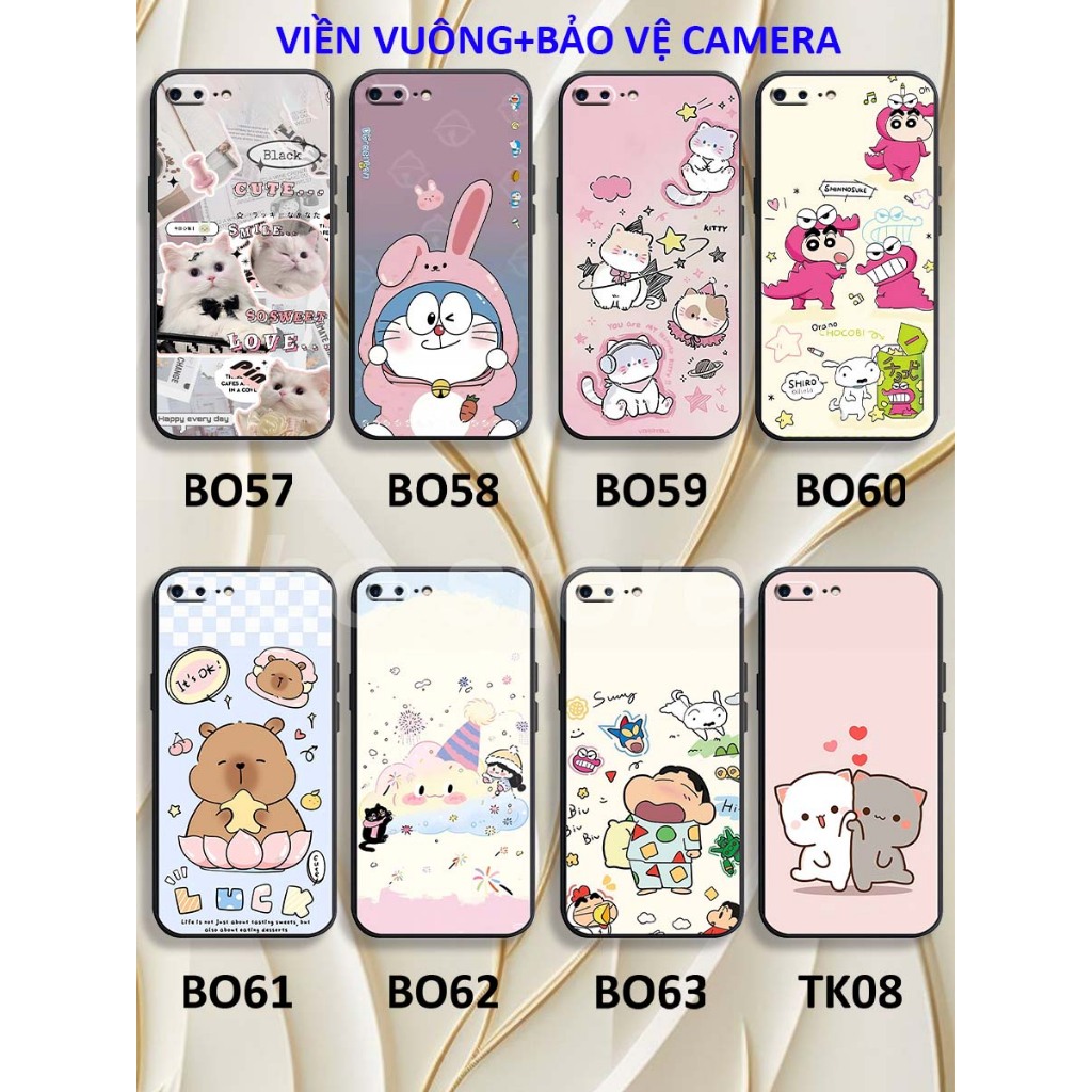 Ốp lưng IPhone 7 PLUS / 8 PLUS TPU viền vuông in cute,dễ thương,doraemon,capybara