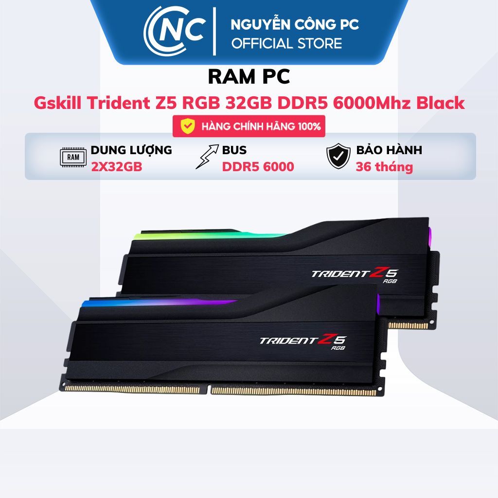 RAM Gskill Trident Z5 RGB 32GB (2x16GB) DDR5 6000Mhz Black - BH 36 tháng