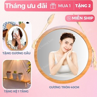   Mua 1 tặng 2  Gương treo tường viền gỗ  gương trang điểm soi mặt decor trang trí phòng size 40cm kèm quà guonghoangkim 