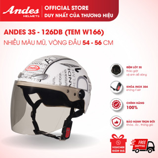   Official  Mũ Bảo Hiểm Andes 3S-126DC Tem W166 Kiểu Nửa Đầu Có Kính Dài Che Cả Mặt Nhiều Màu Sắc 