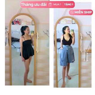 Gương soi toàn thân viền gỗ size 40x120cm, gương treo tường decor phòng cực đẹp, tặng dây thừng và đinh treo