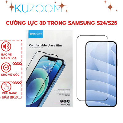 Kính Cường Lực 3D Trong Suốt Chính Hãng KUZOOM Dùng Cho SamSung S24 Ultra-S25-S25 Plus-S25 Ultra