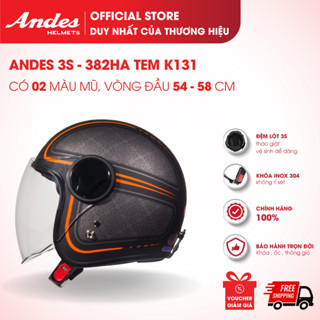 [Official] Mũ Bảo Hiểm Andes 3S-382H Tem K131, Kiểu 3/4 Đầu Có Kính Dài Che Hết Mặt, Nhiều Màu Sắc