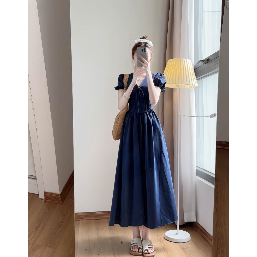 Váy cổ V dáng dài tay phồng phong cách tiểu thư hàn quốc  xixeoshop-V99 | BigBuy360 - bigbuy360.vn