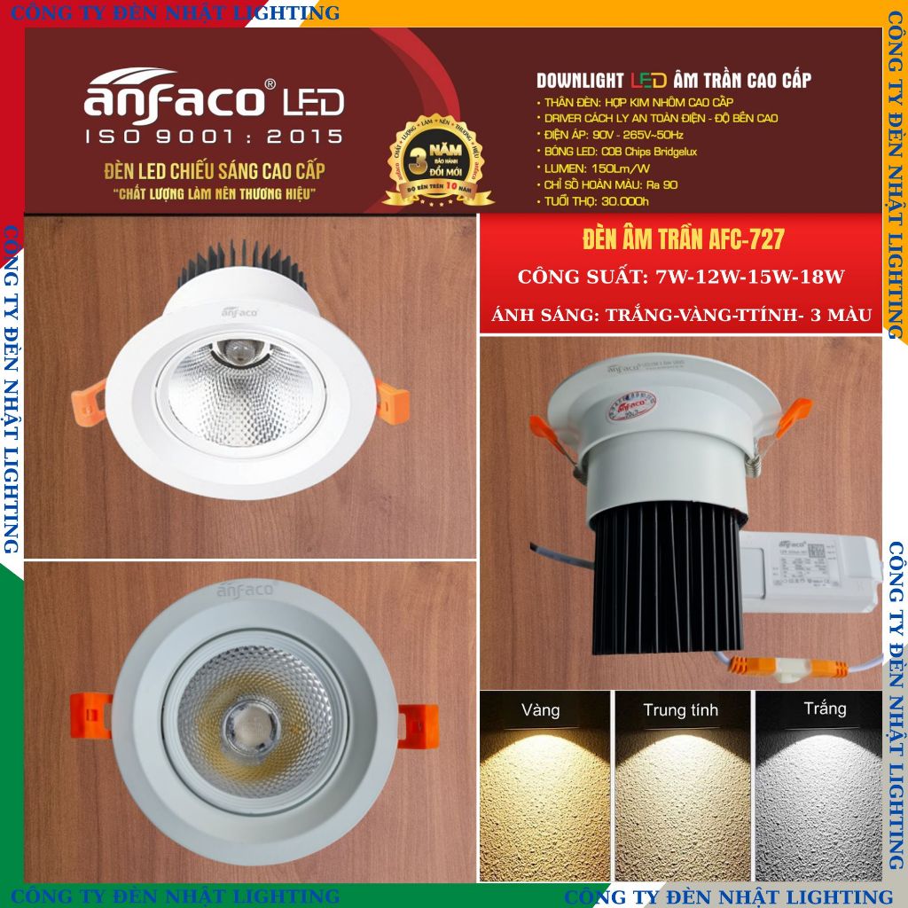 [CTY NHẬT LIGHTING] Đèn LED âm trần ANFACO 727 - 7W 12W 15W 18W nghiêng điều chỉnh hướng sáng
