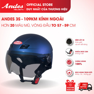 [Official] Mũ Bảo Hiểm Andes 3S 109KM, Kiểu Nửa Đầu Có Kính Dành Cho Người Đầu To, Nhiều Màu Sắc