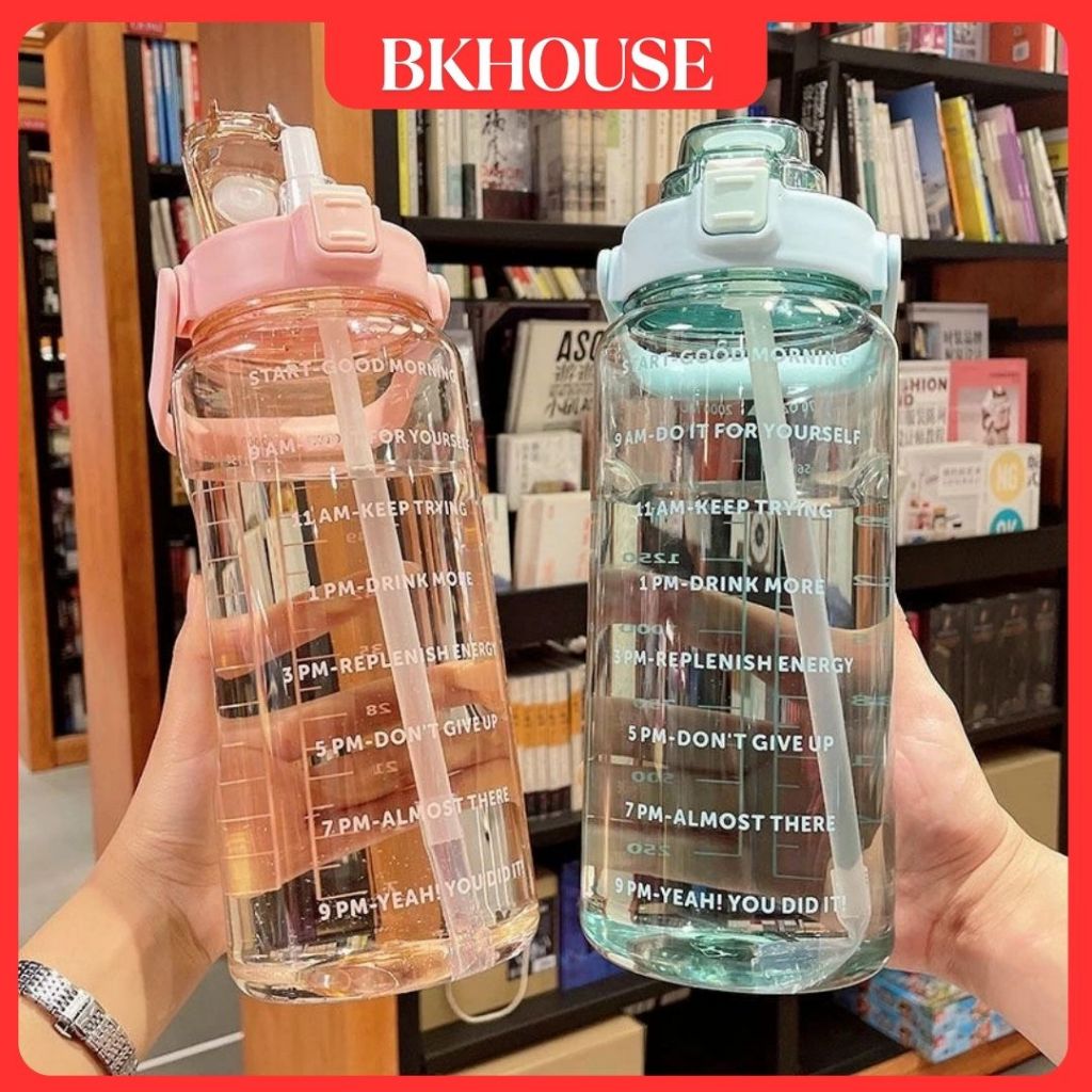 BK House Bình Đựng Nước 2L Cute Có Vạch Báo Giờ Uống Nước, Chất Liệu Nhựa Cao Cấp, Thiết Kế Đáng Yêu