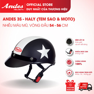 [Official] Mũ Bảo Hiểm Andes 3S-HALY, Kiểu Nửa Đầu, Tem Hoa Văn Sao & Moto, Nhiều Màu Sắc
