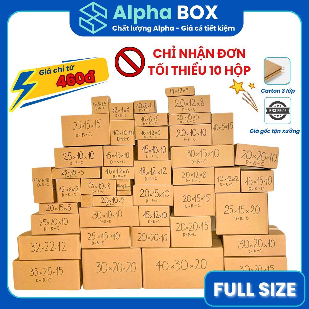 [COMBO 10] Hộp Carton đóng hàng NHIỀU KÍCH THƯỚC đóng gói giao hàng tiện lợi giá rẻ - ALPHA BOX