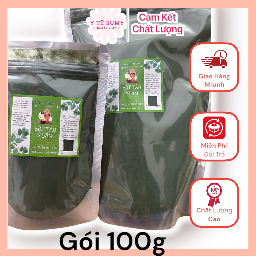 Bột tảo xoắn 100g nguyên chất đắp mặt giúp trẻ hóa trắng da, ngừa mụn nám, mờ thâm sạm tàn nhang ( gói 100g )