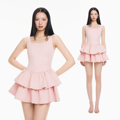 RECHIC Đầm ngắn Dahlia dáng xòe phối ren xếp tầng chiết eo sang trọng tiểu thư nhẹ nhàng