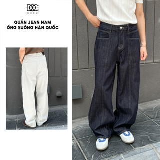 Quần jean nam ống suông Độc menswear đường chỉ may nổi, phủ giày hàn quốc - Q697