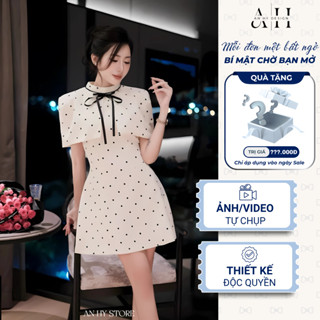 Váy đầm thiết kế kèm áo choàng chấm bi tiểu thư kèm nơ AN HY AH236