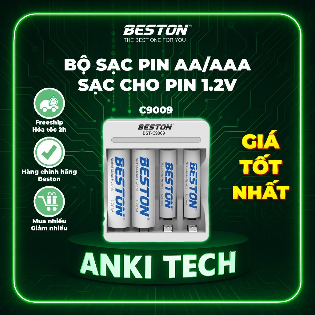 Bộ Sạc 4 pin C9009 Beston AA AAA 1.2V Tự ngắt khi đầy