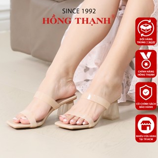 HỒNG THẠNH - Dép Gót Cao Nữ Gót Vuông Pha Lê 7 Phân Quai Mica Trong Tôn Da - 7879