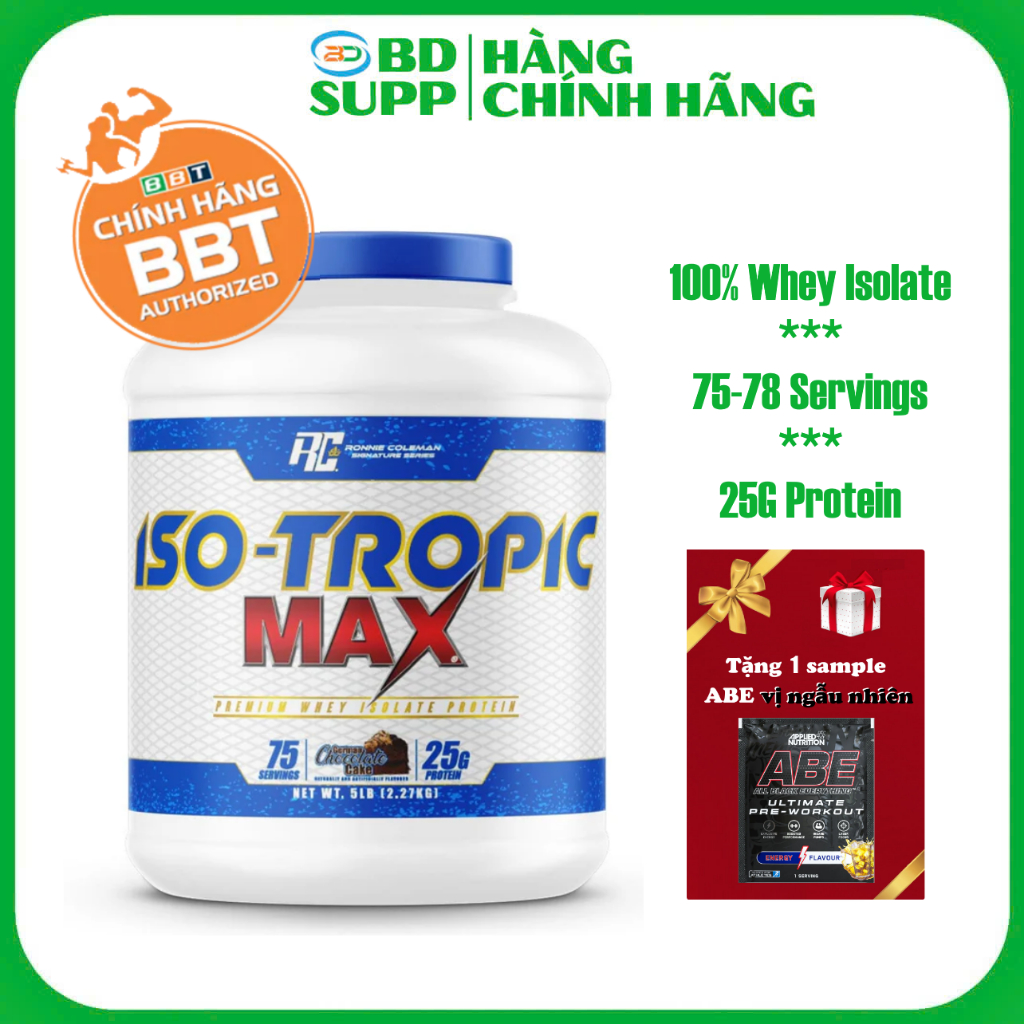[Tem BBT] Whey Iso Tropic Max Ronnie Coleman 5lbs (75 lần dùng) 100% Whey Protein Isolate Tinh Khiết