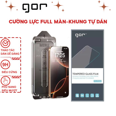 Kính Cường Lực Trong Suốt Khung Tự Dán Chính Hãng GOR Cho Iphone-Full Màn-Viền Đen Mỏng