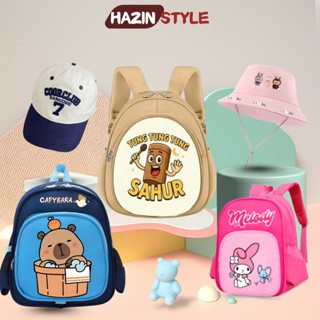 Balo và mũ cho bé trai bé gái 3-6 tuổi đi học mầm non, mẫu giáo in hình Tung Tung, Capybara, Labubu dễ thuơng