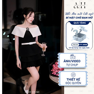 Áo thiết kế peplum phối trắng trễ vai kèm belt phối hoa trà sang chảnh tôn dáng AN HY AH300