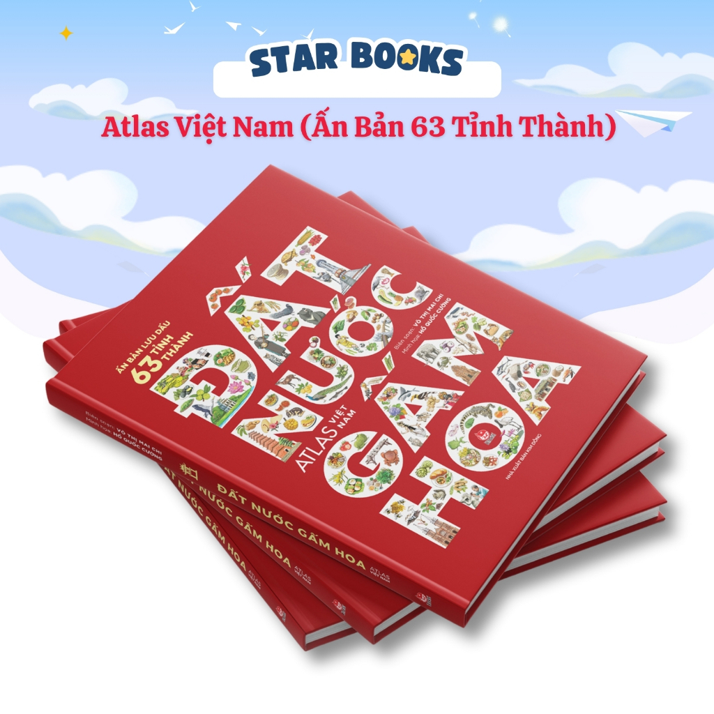 Sách Atlas Việt Nam - Đất Nước Gấm Hoa (Ấn Bản 63 Tỉnh Thành, Kèm Bản Đồ Việt Nam) - Bìa Cứng
