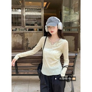  Áo thun dài tay thu đông chất vải len dệt cổ V Miho Studio 