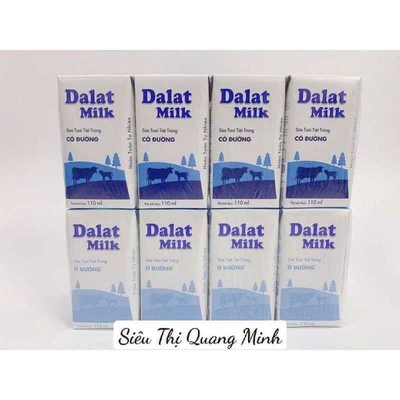 Lốc Sữa Tươi Tiệt Trùng Dalat Milk Có Đường, Ít Đường 110ml
