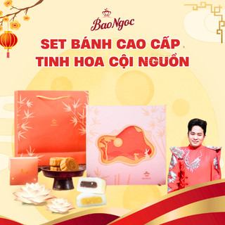   SET "TINH HOA CỘI NGUỒN" - Mới 2025  Hộp 4 Bánh Trung Thu NƯỚNG Bảo Ngọc Cao Cấp  80gr bánh  