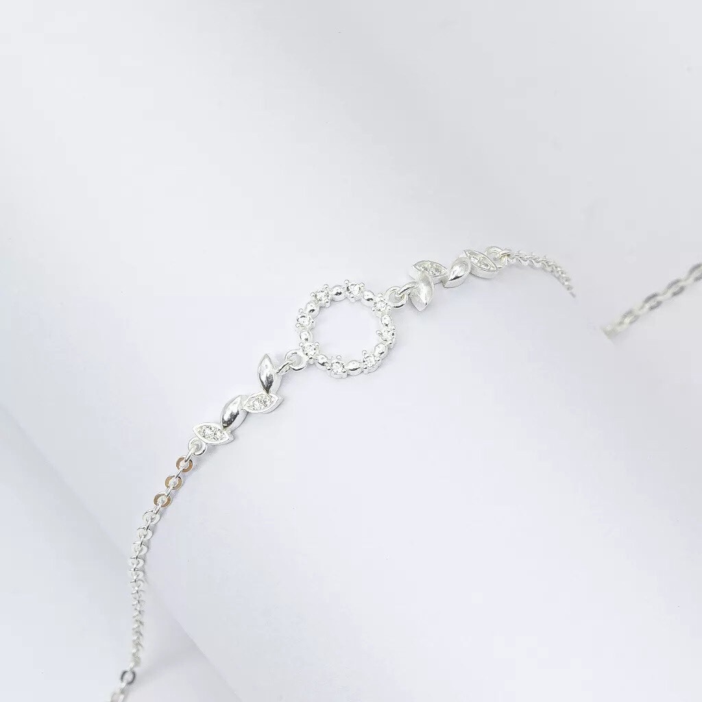 Lắc tay bạc nữ HELINO vòng tay đường tròn đá chấm bi mix lá đá xinh xắn V12