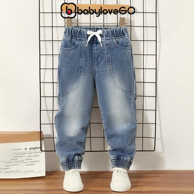 Quần jeans bò cho bé BabyloveGO, quần dài bé trai dáng jogger chun gấu phong cách Hàn quốc QJ02